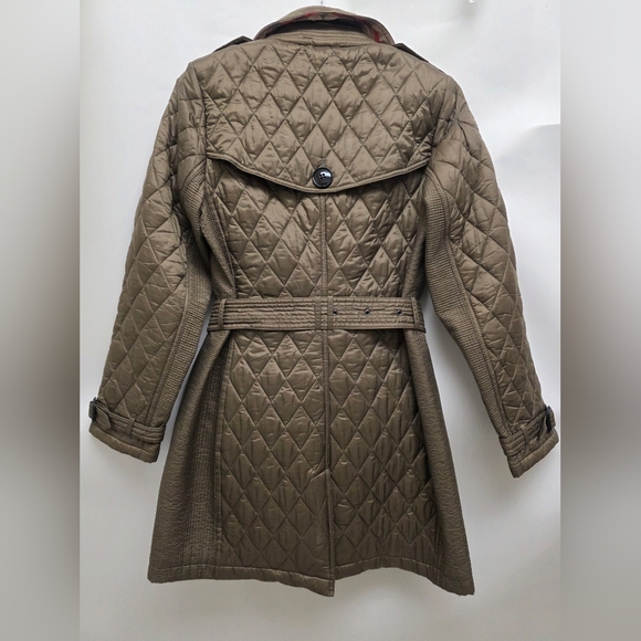 Burberry Quilted Double-Breasted Olive Trench Coat - Picture 3 of 8